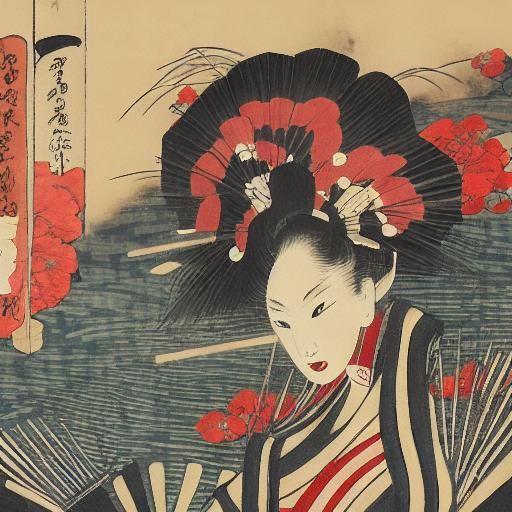 Japanese Vampire Dances in Tea Ceremony: Ukiyo-e Style