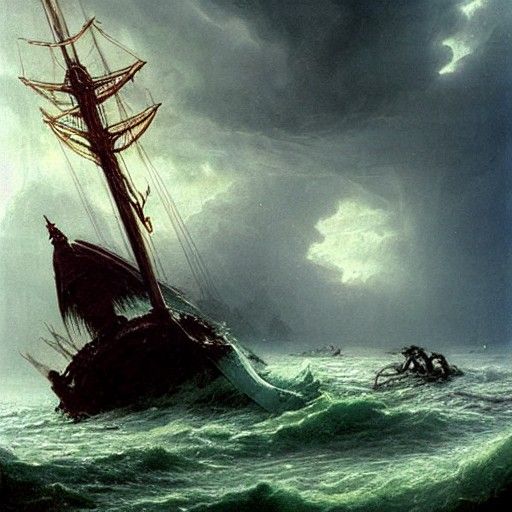 Kraken Attacks Viking Ship in Stormy Sea