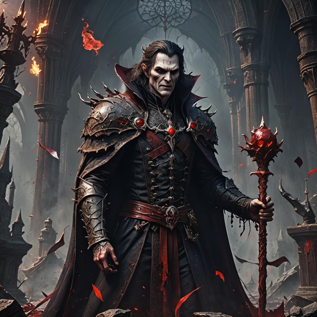 Powerful Vampire King with Blood Wand in Detailed Painting