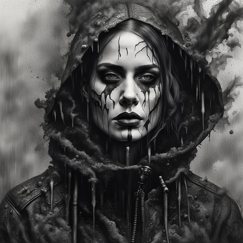 Gothic Fashion Model in Crude Oil Painting Style