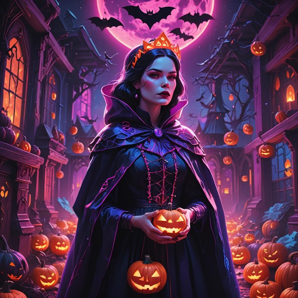 Snow White as Synthwave Space Witch Queen