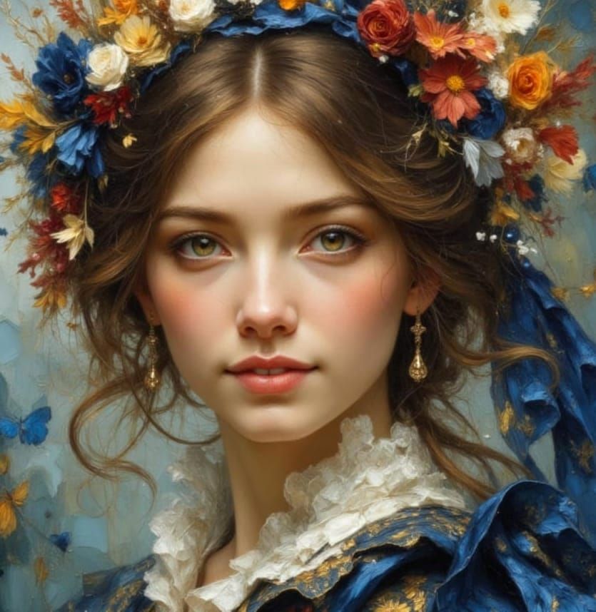 19th Century Romantic Lady Portrait in Brushed Oils