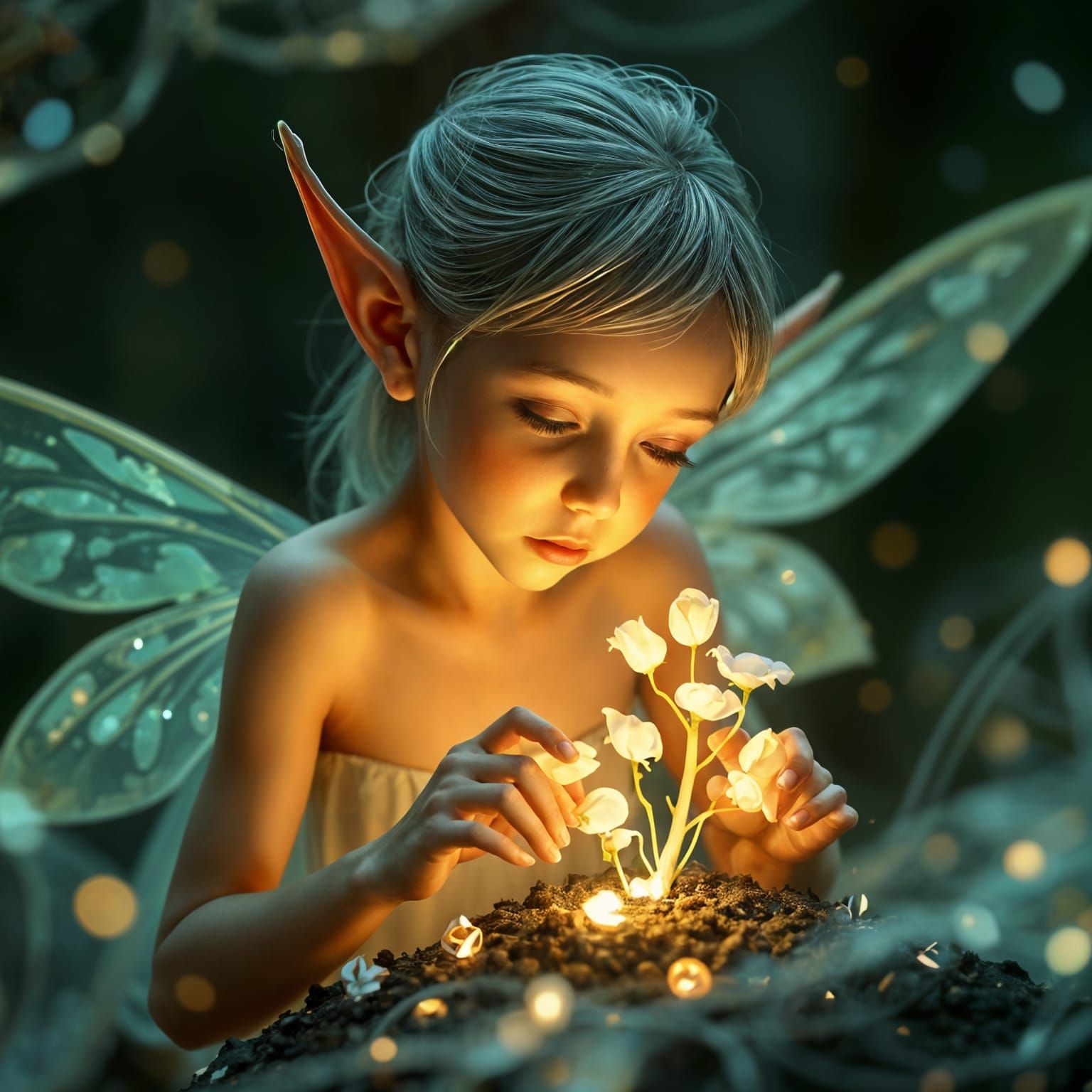 Whimsical Fairy Goddess Nurtures Enchanted Bloom