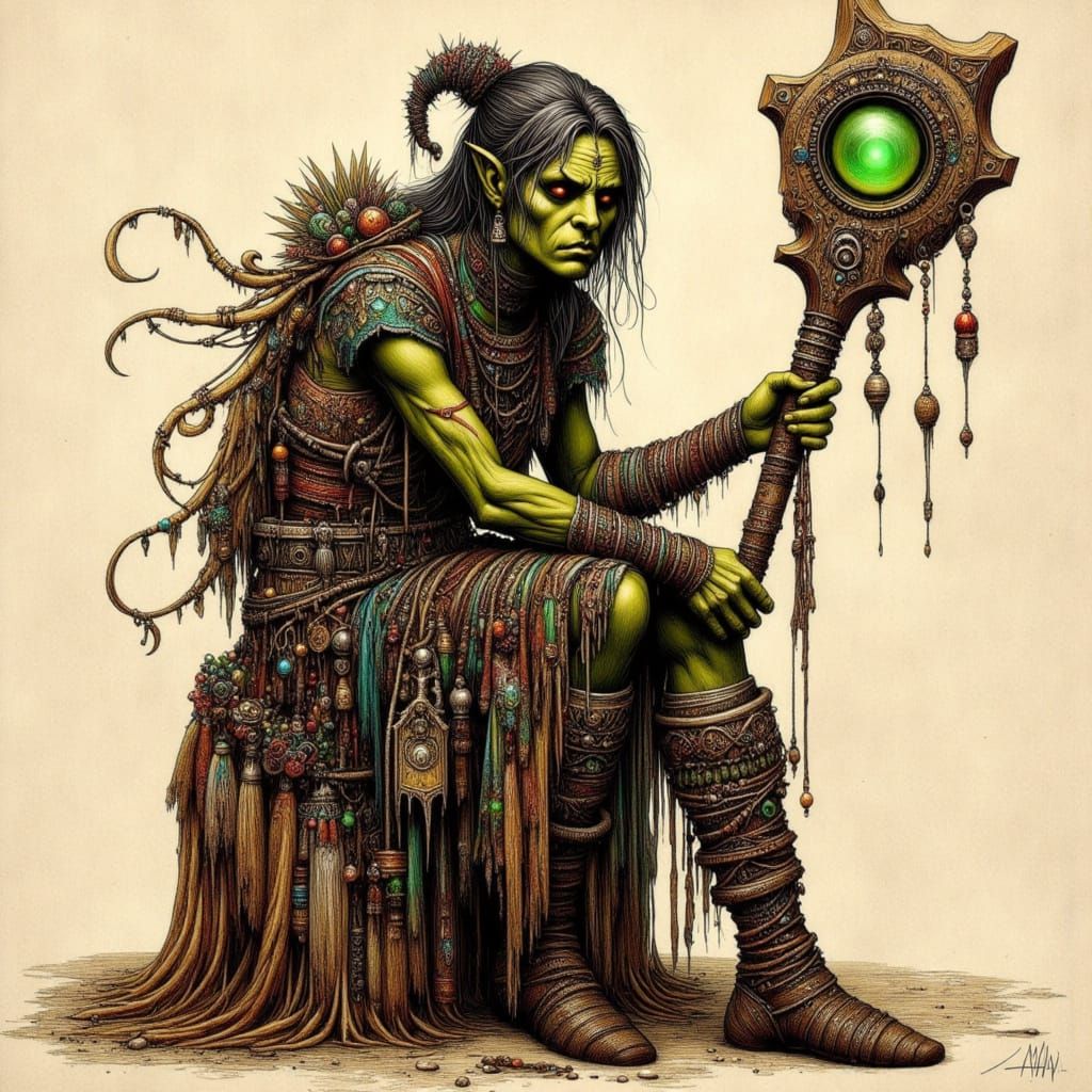 Mystical Shamanic Art in Cyberpunk Style