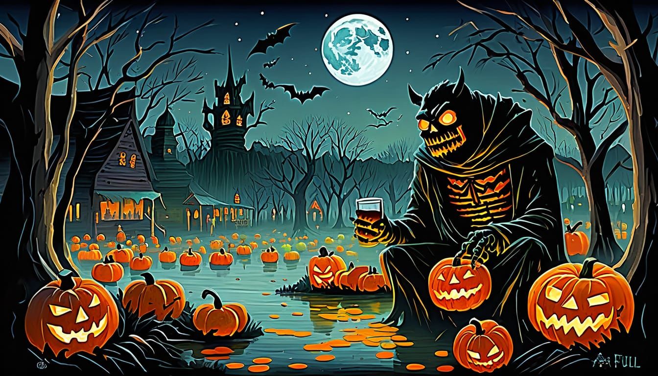 Monstrous Harvest Festival Scene With Classic Monsters