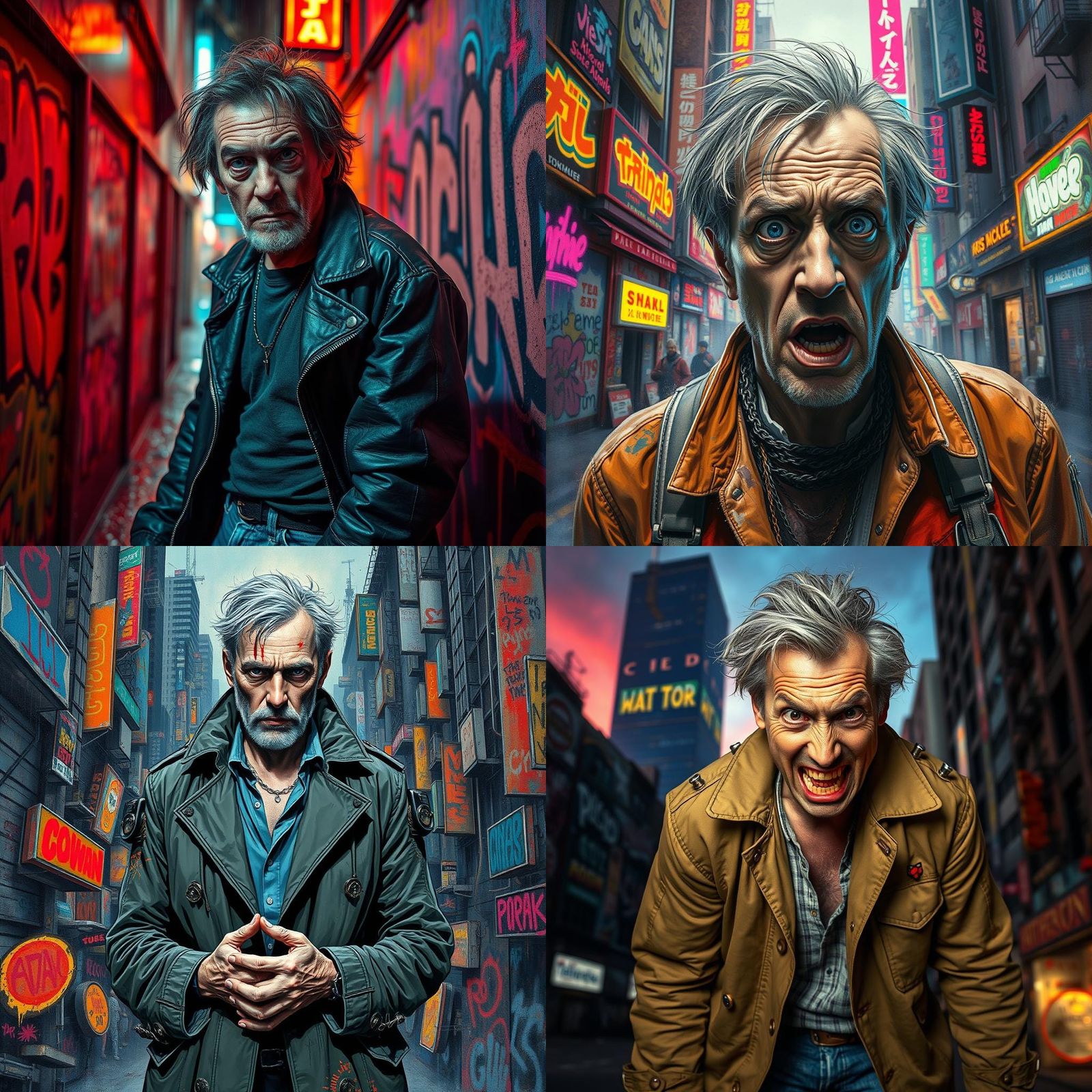 Insane Cyberpunk Man in Graffiti Street Art Style