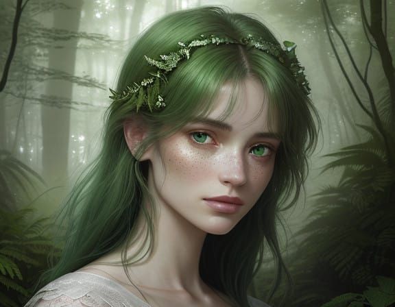 Enchanting Woman in Lush Forest Canopy
