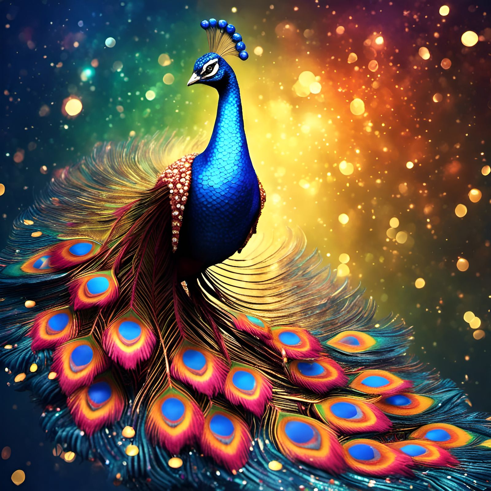 A beautiful majestic colorful peacock