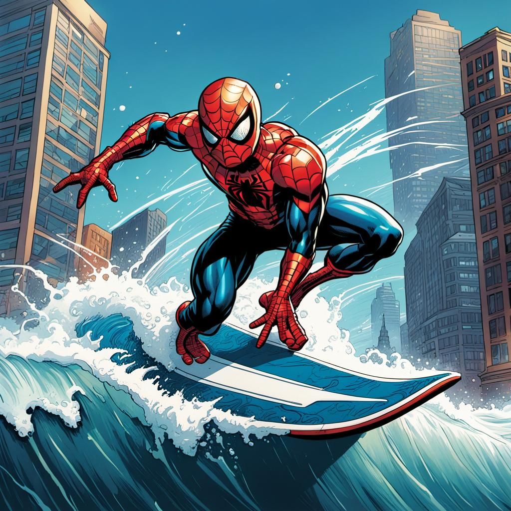 Spider-Man Surfing: Comic Book Art Style