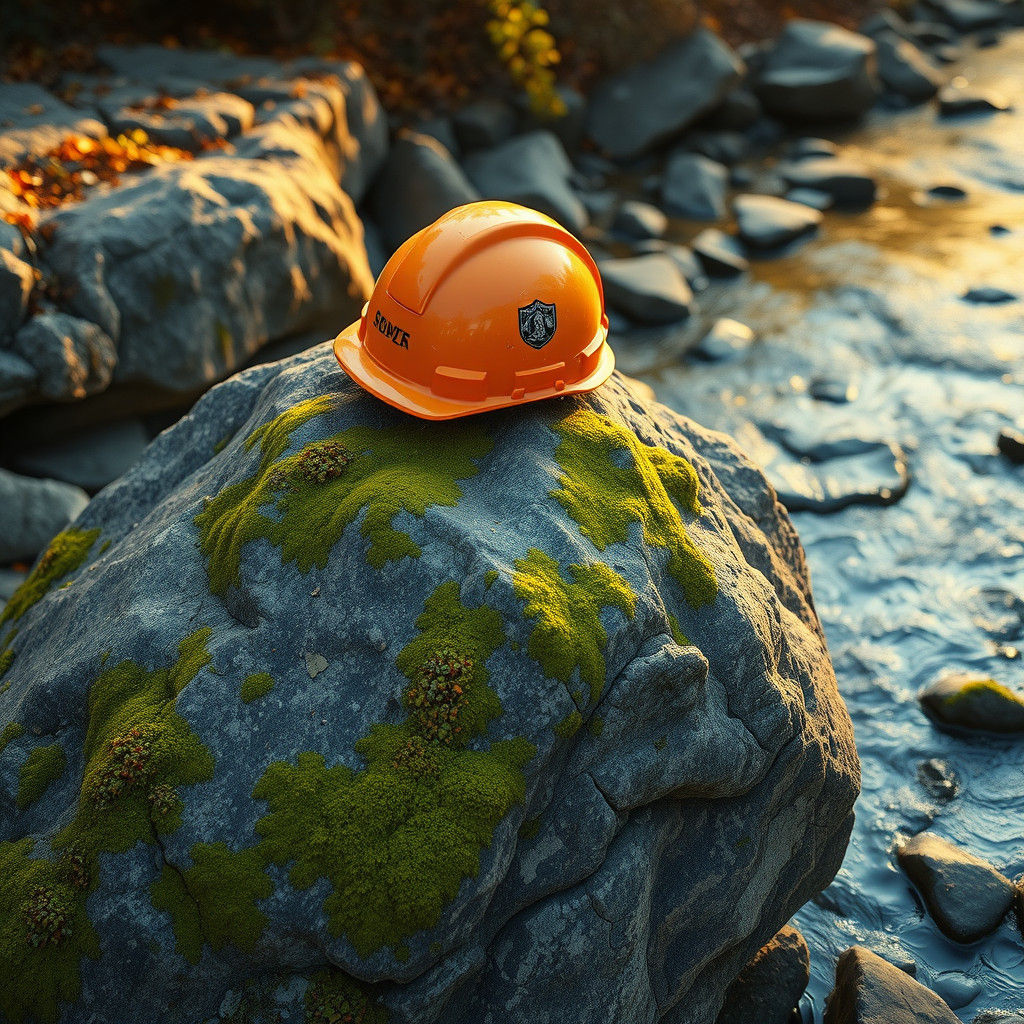 Safety Helmet and Boulder in Summer Light
