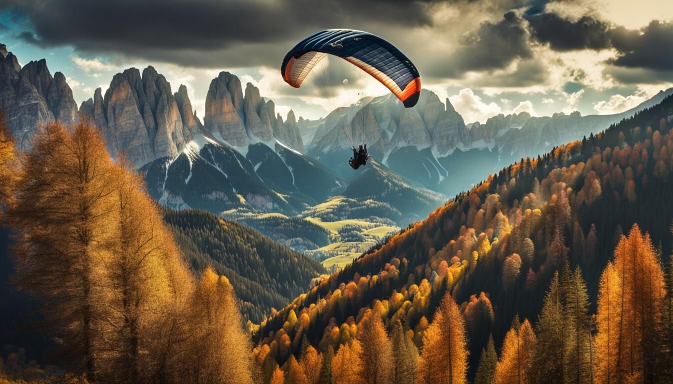 Paragliders Fly Above Autumnal Dolomites