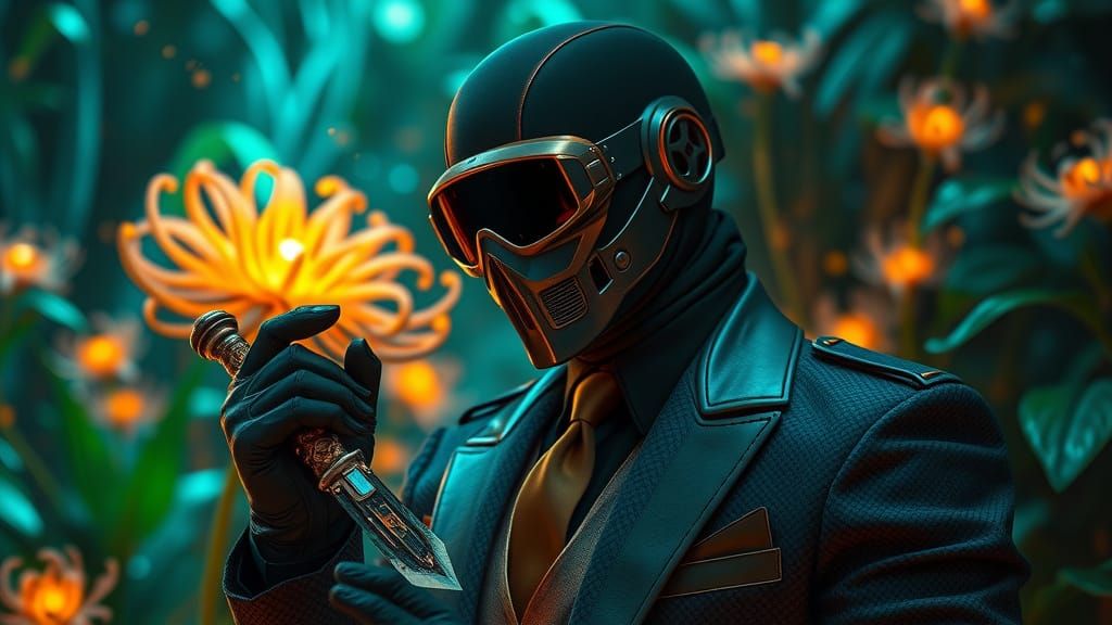 Mysterious Sci-Fi Operative in Dark Green and Bronze Armor