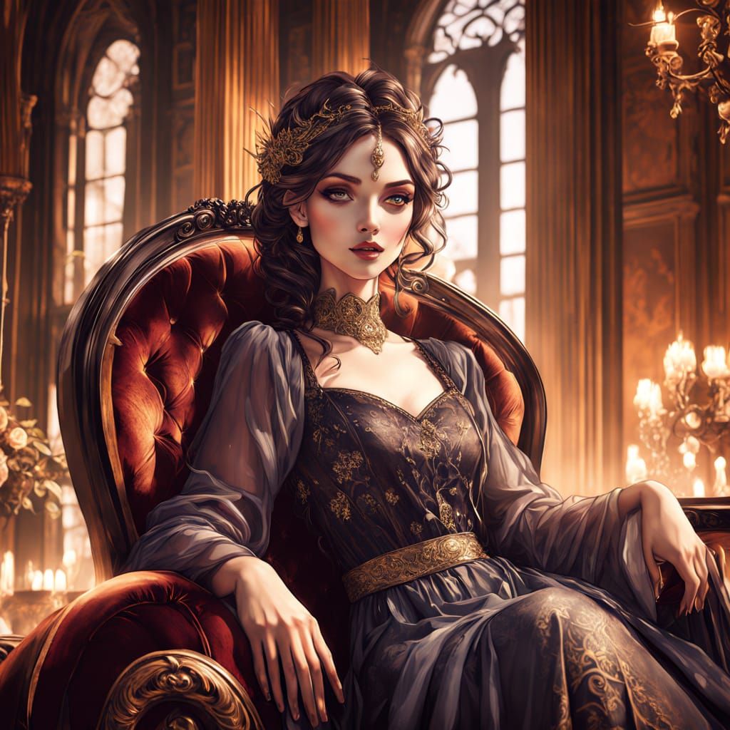 Gothic Goddess in Art Nouveau Style Boudoir