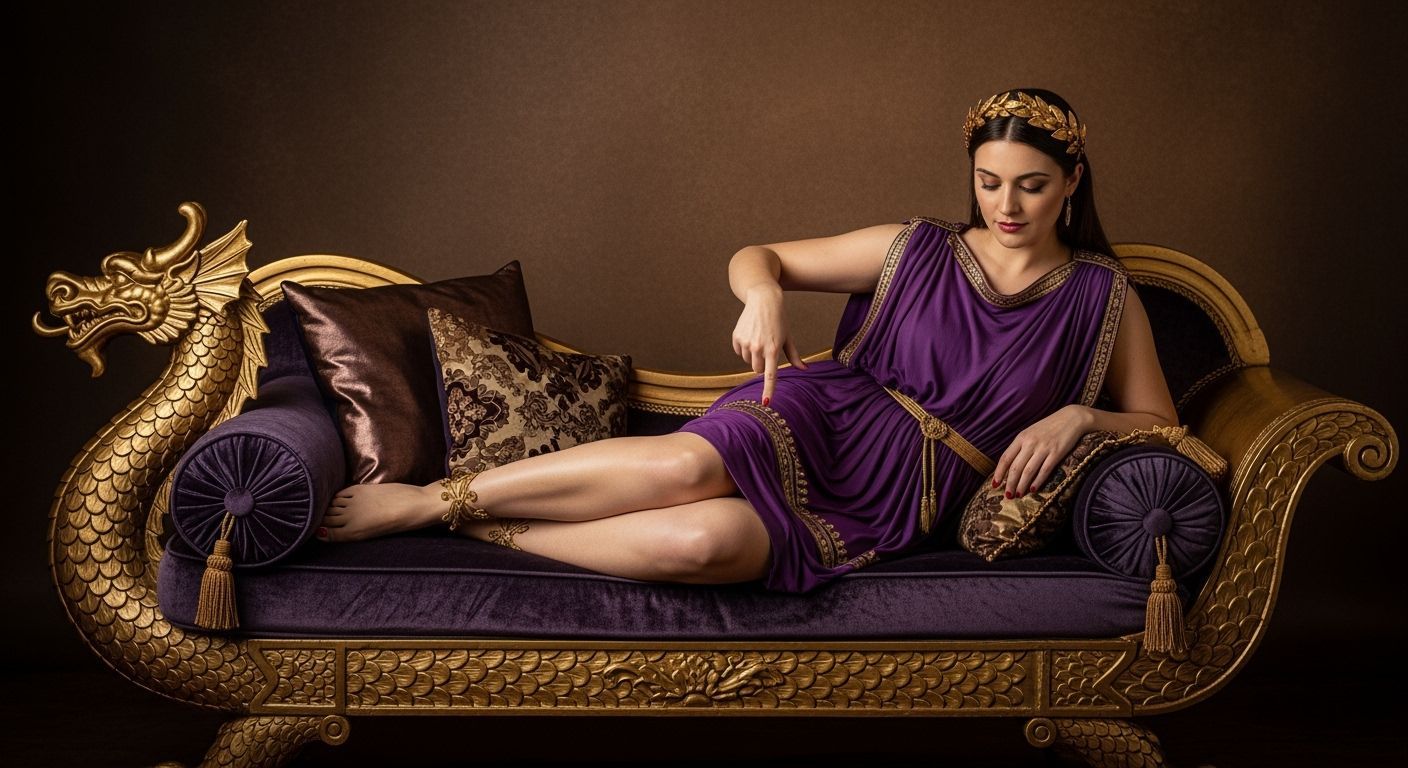 Elegant Roman Empress Lounging on Dragon Chaise Longue