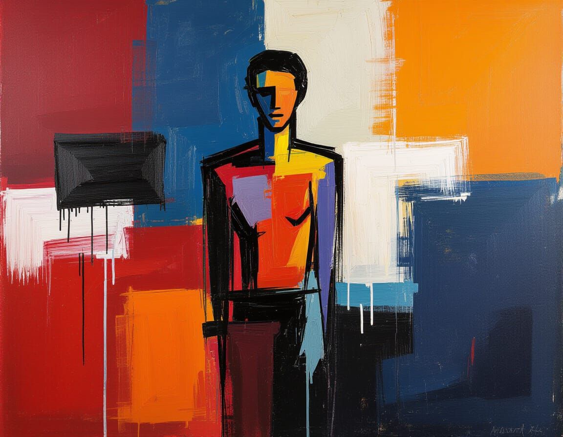 Abstract Expressionist Painting with Ghostly Figure