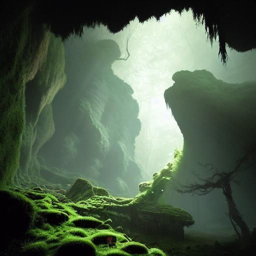 Lush Ecosystem Inside a Deep Cave System