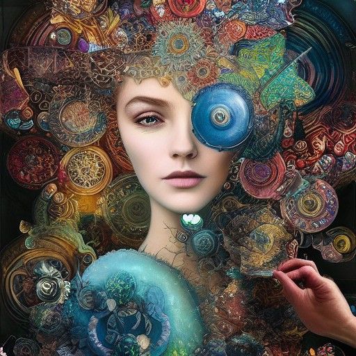 Hyper-Realistic Collage Illustration with Liquid Detailing