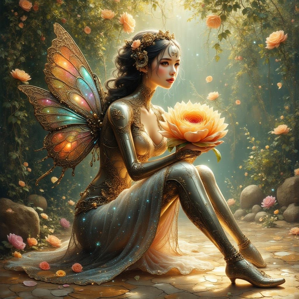 Nymph Cyborg Robot with Floral Etchings