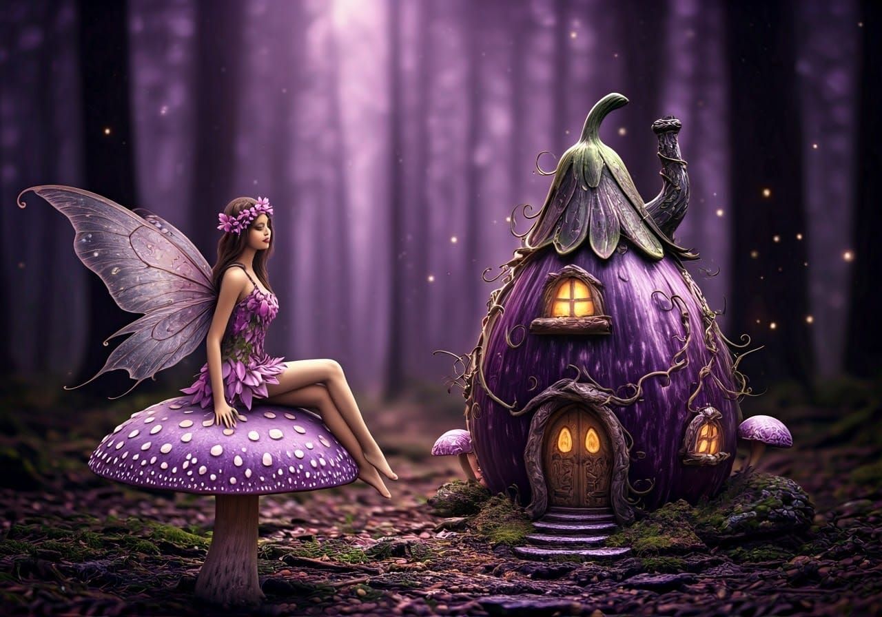 Enchanted Fairy Home in Mystical Purple Forest