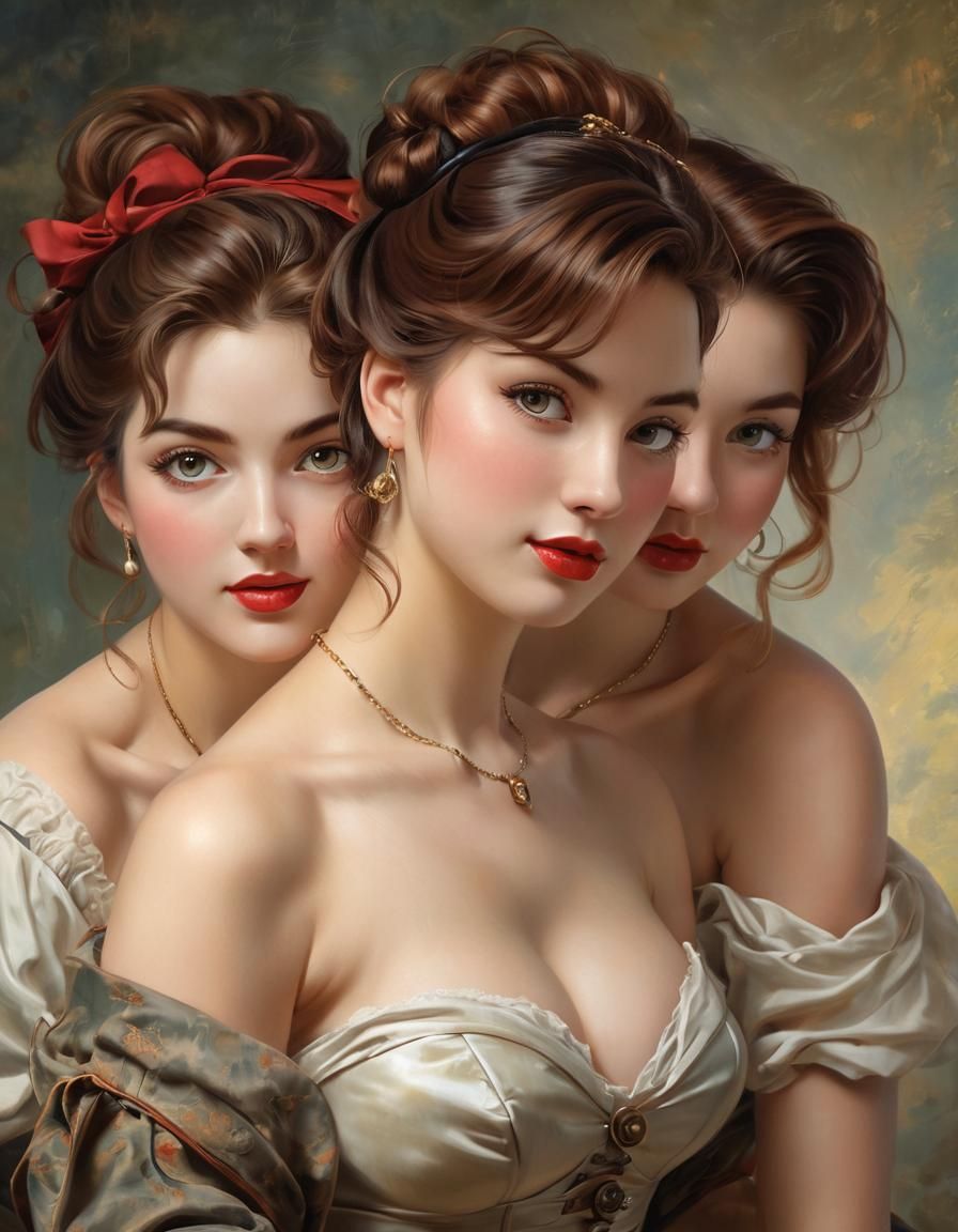 Sensual Fantasy Pin-Ups in Renoir's Impressionist Style