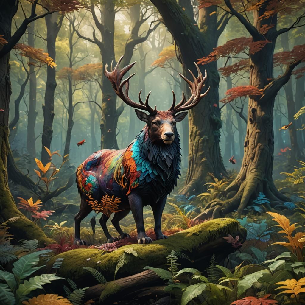 Colorful Animal in Fantastical Forest Art