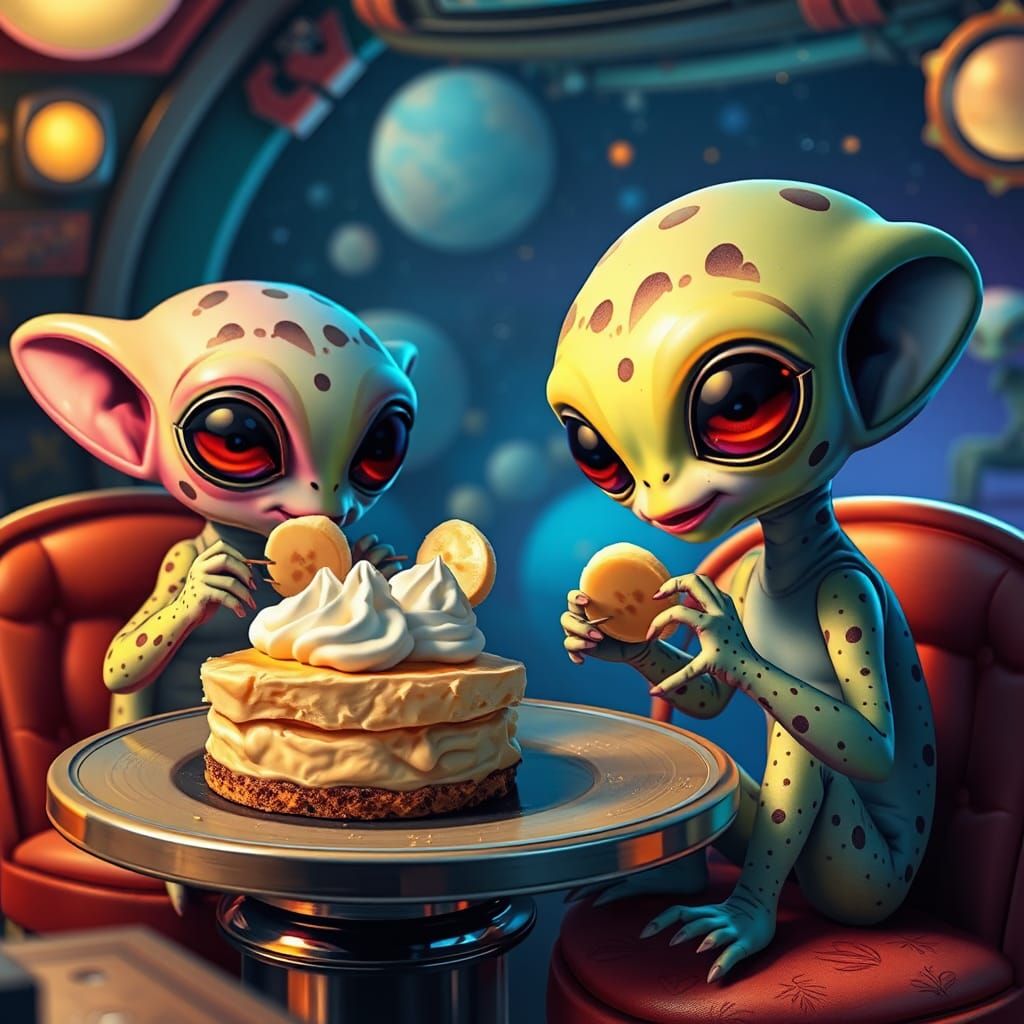 Chibi Aliens at Space Cafe: Digital Illustration