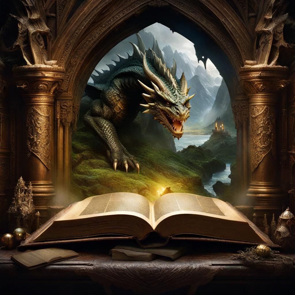 Fantasy World Erupts from Book, Digital Illustration