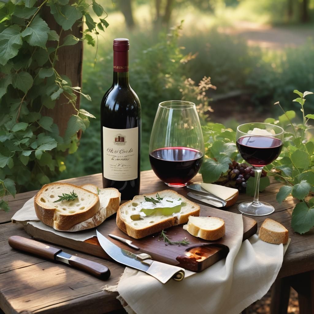 Impressionist Still Life with Wine and Cheese