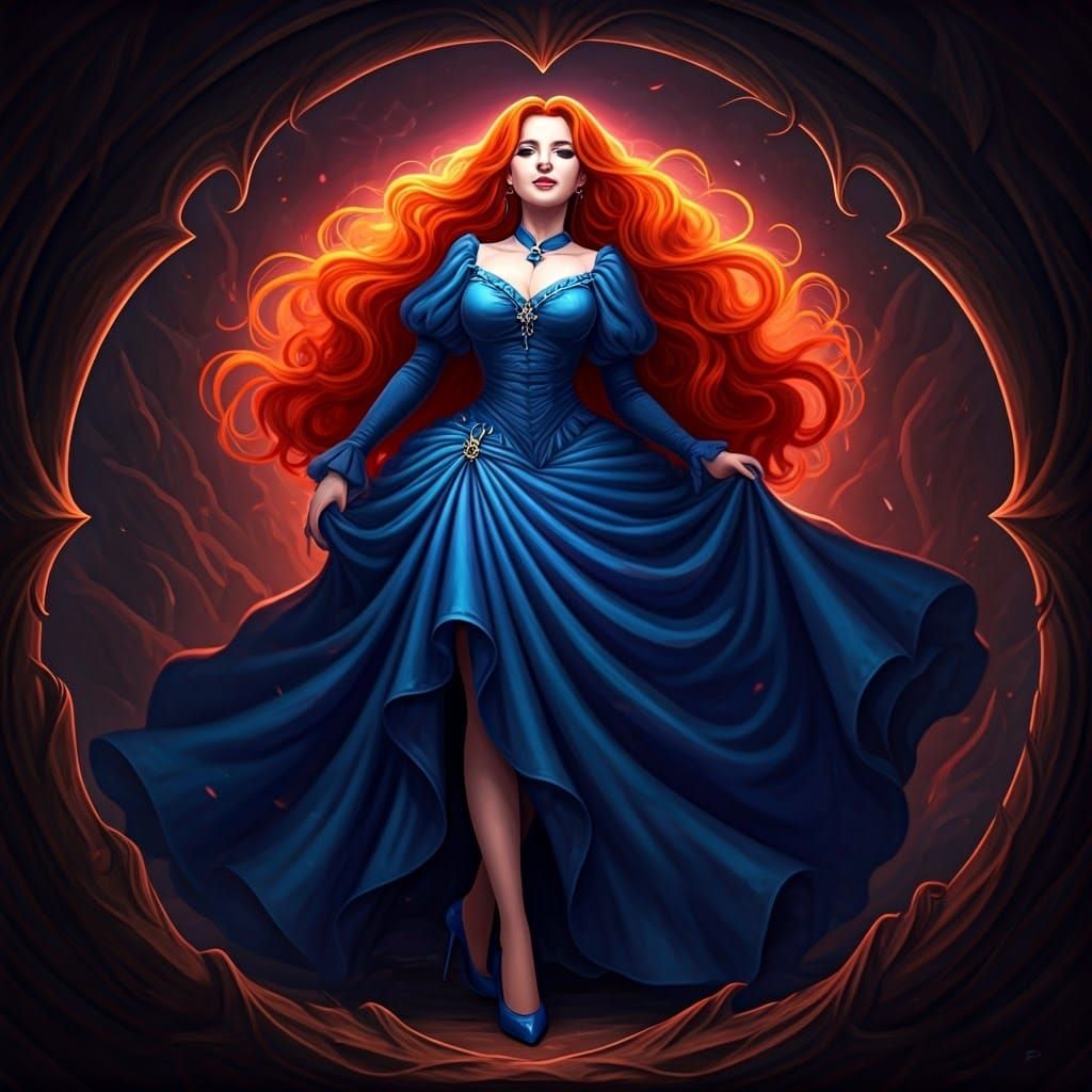 Victorian Girl Crushing Hamburger in Fantasy Style