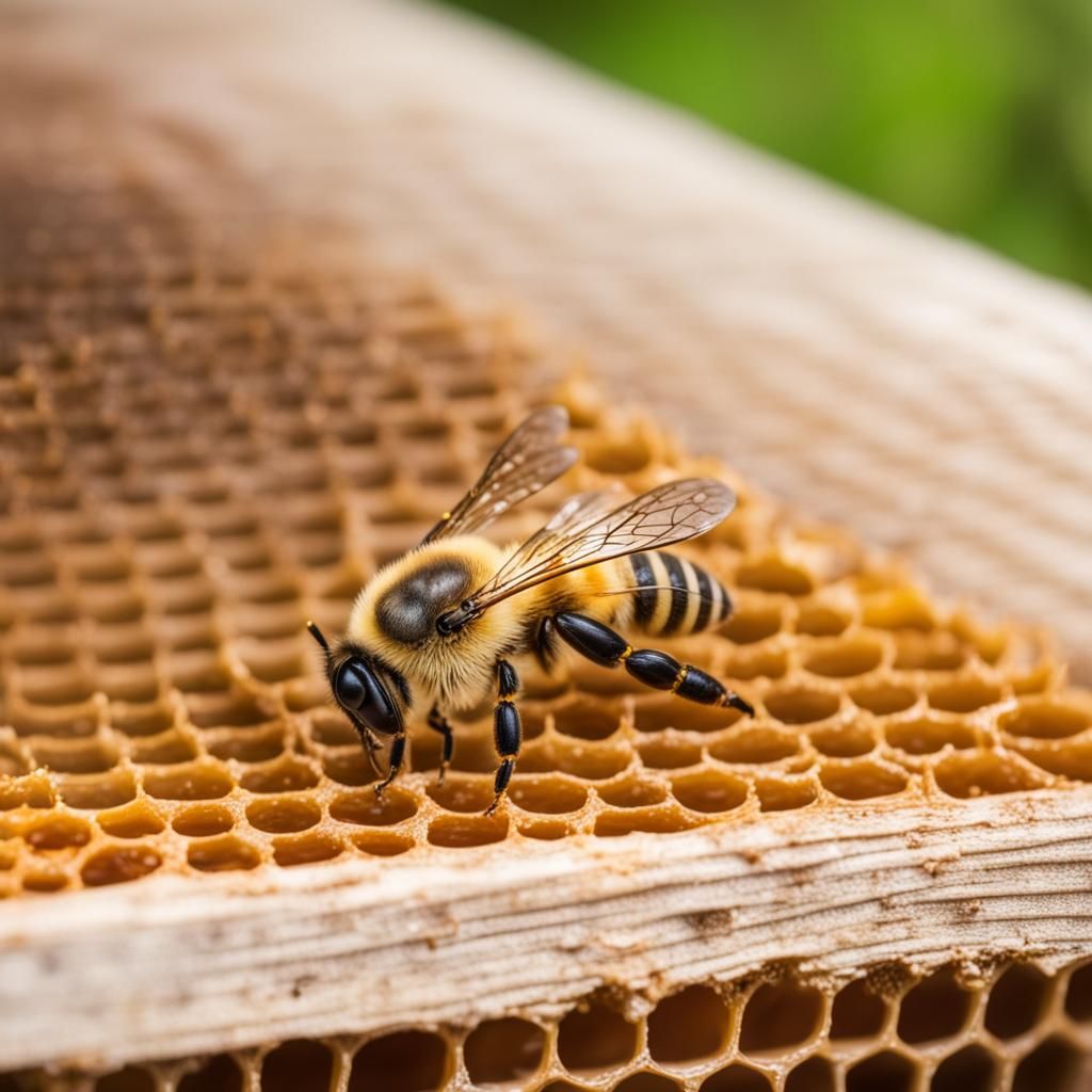 Honey Bee at Work in Honeycomb Hive