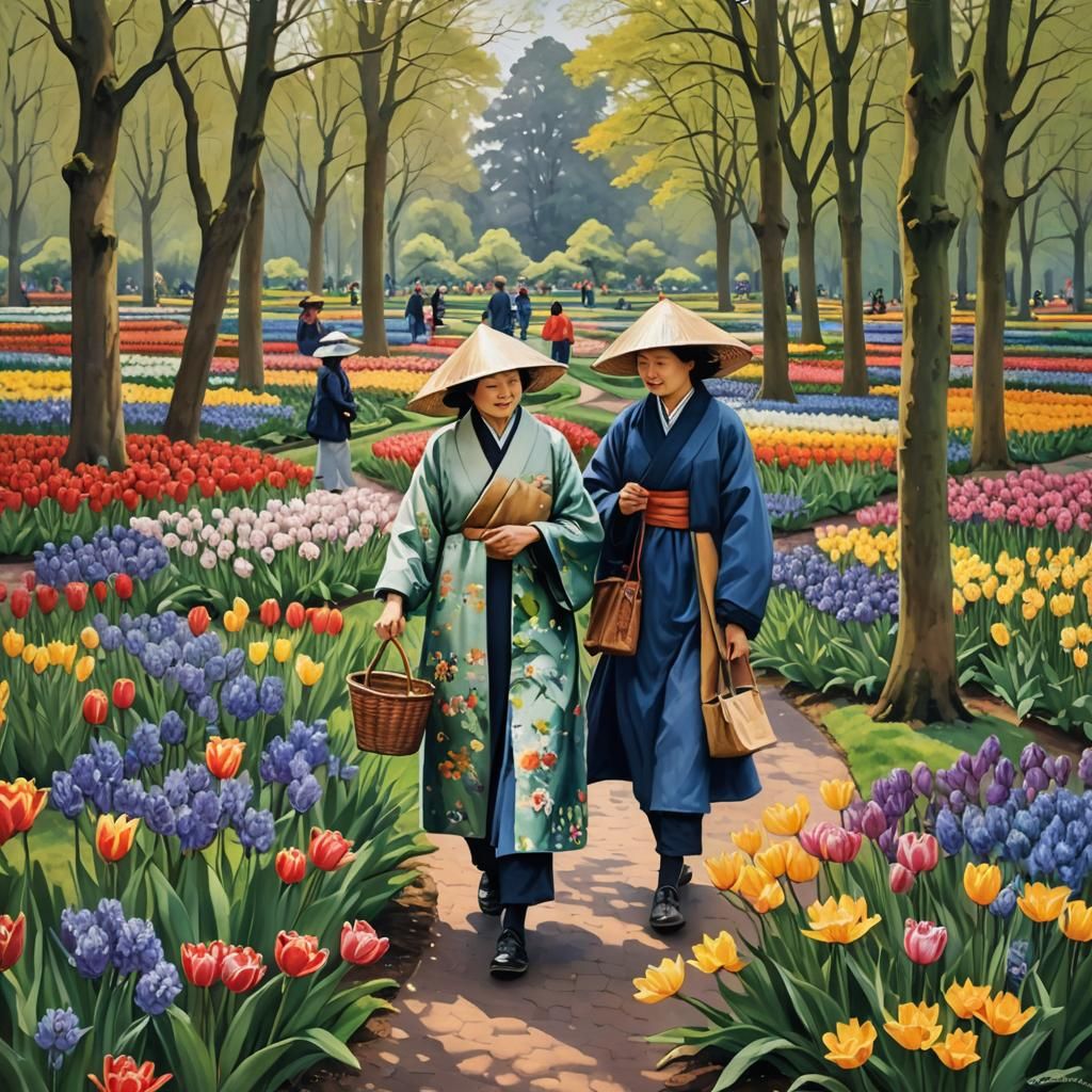 Japanese Women in Keukenhof Park Painting