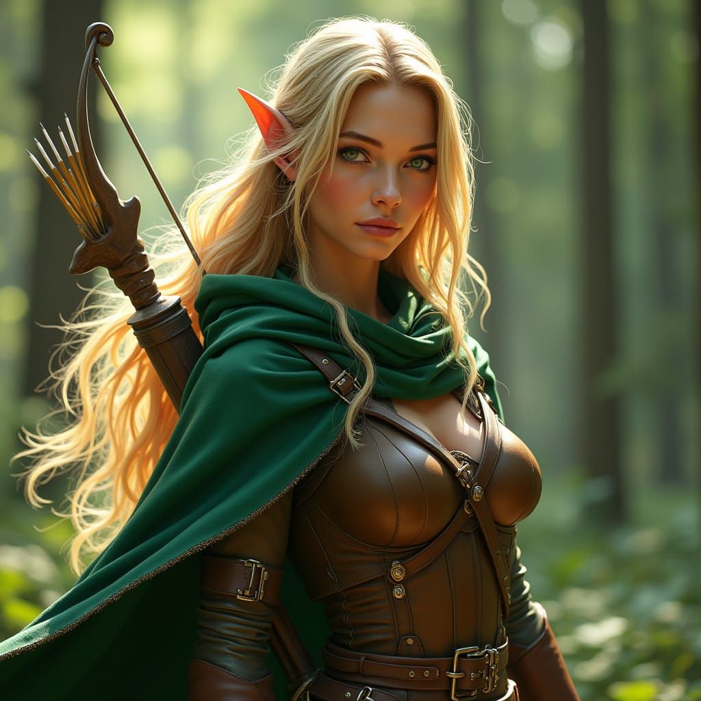 Elegant Elven Ranger in Golden Armor