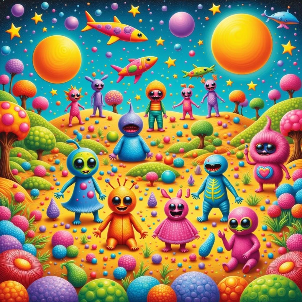 Vibrant Alien Pyjama Party in Whimsical Wonderland