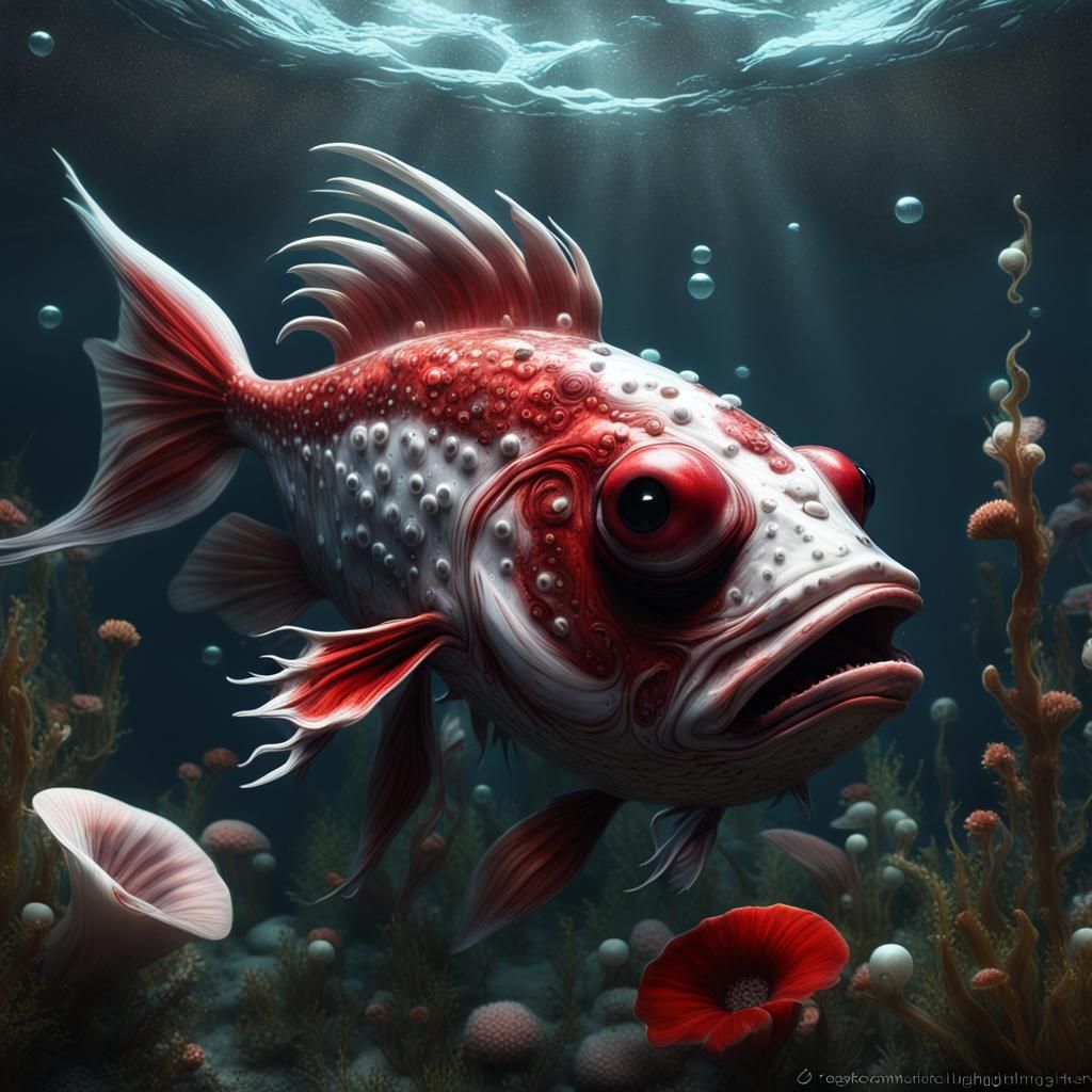 Intricate Cryptid Monster Fish in Dark Underwater Fantasy