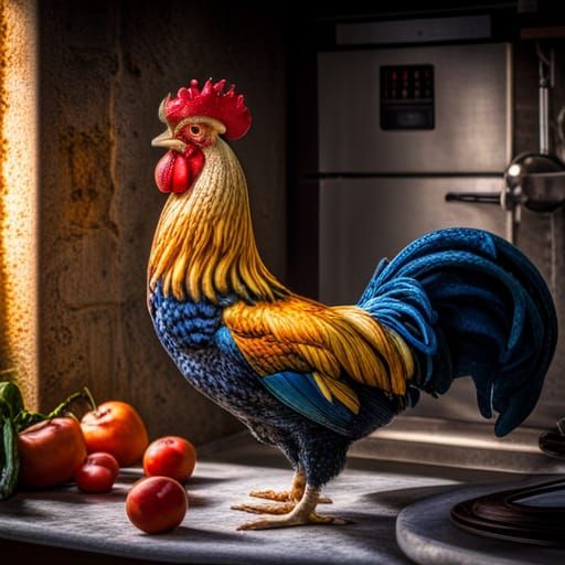 Hyperrealistic Barcelos Rooster in Kitchen Setting