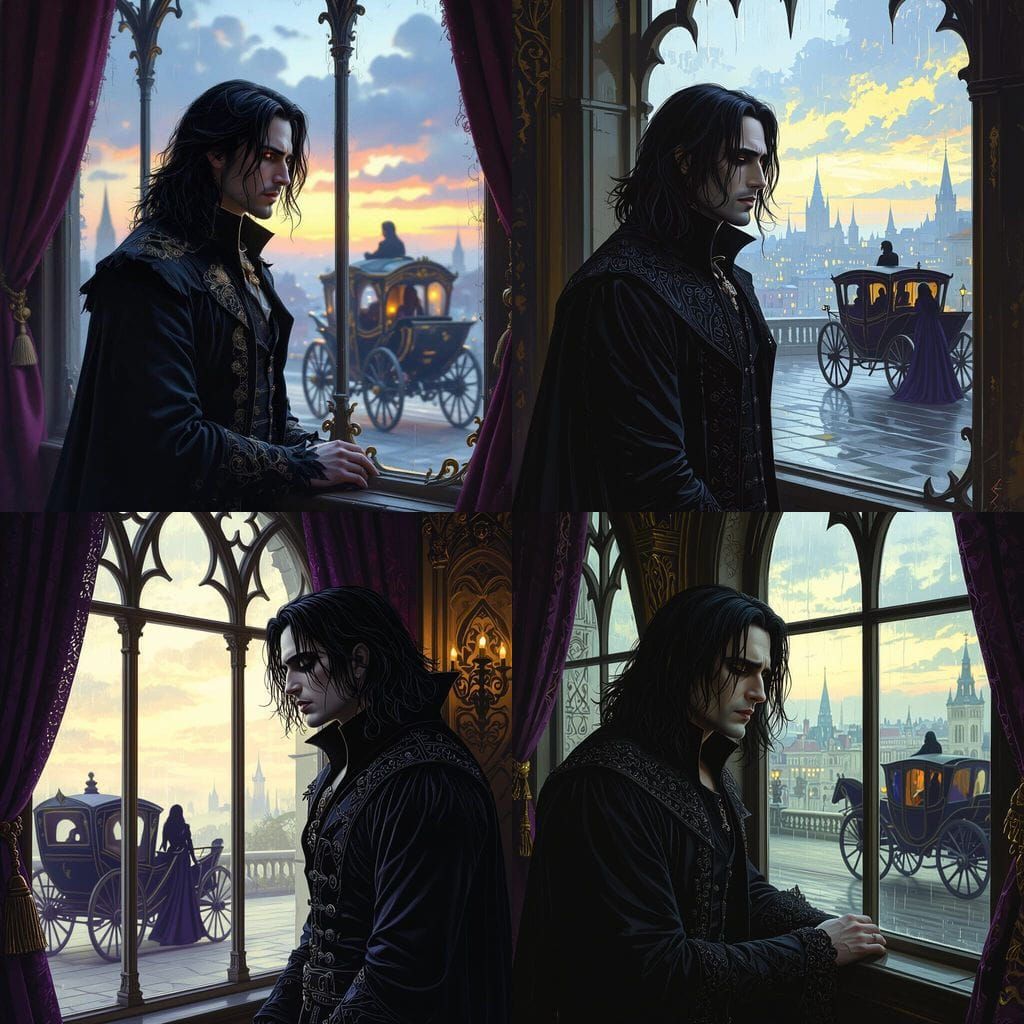 Gothic Vampire Watches Love Depart in Masterpiece Art