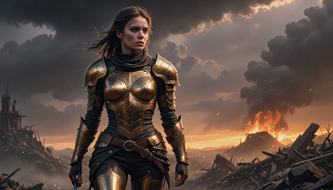 Dark Fantasy Warrior Princess in Tattered Leather Armor