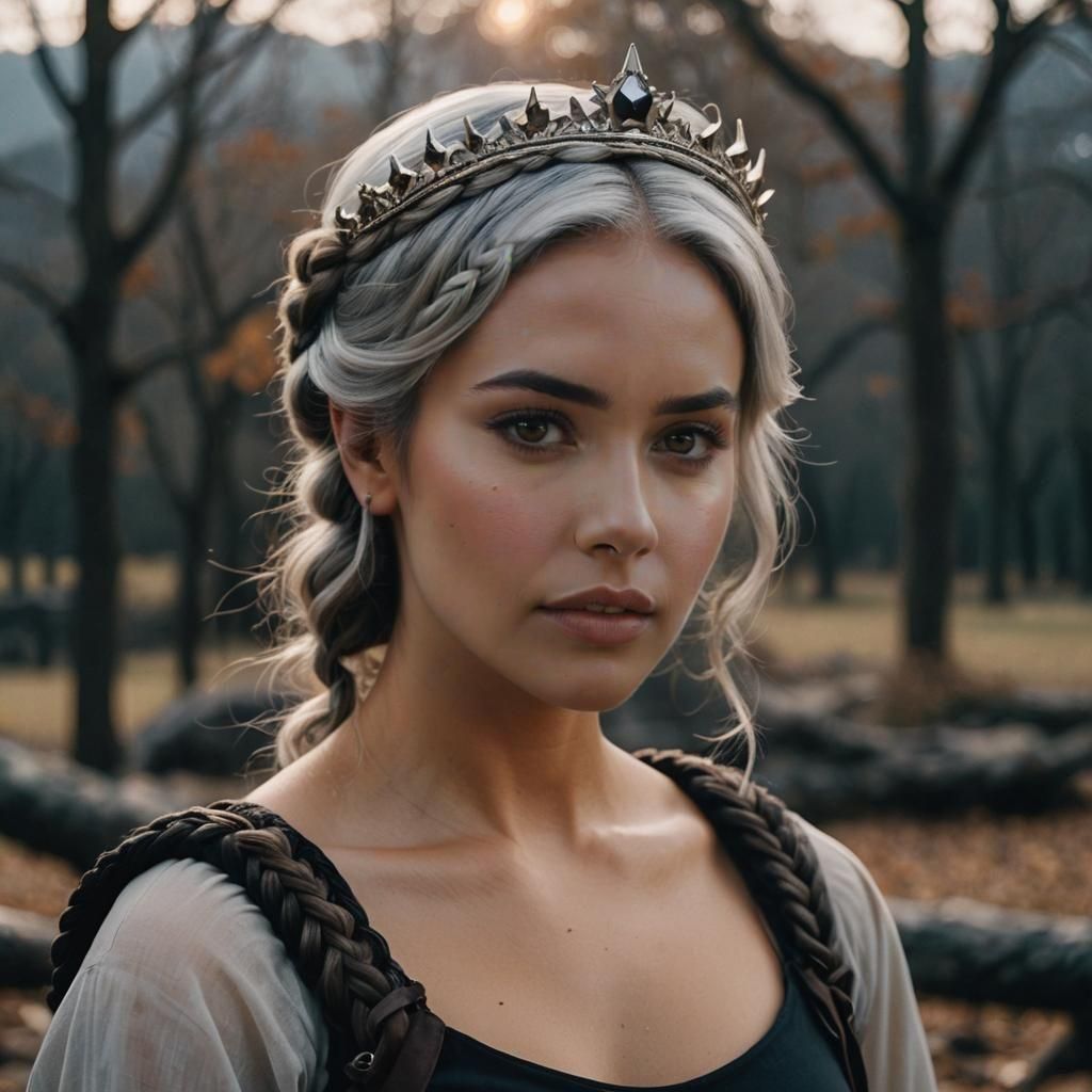 Dramatic Portrait of Woman with Silver Ombre Braid