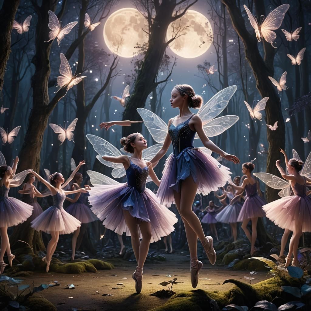 Fairies Watching Ballerina Dance Under Moonlight