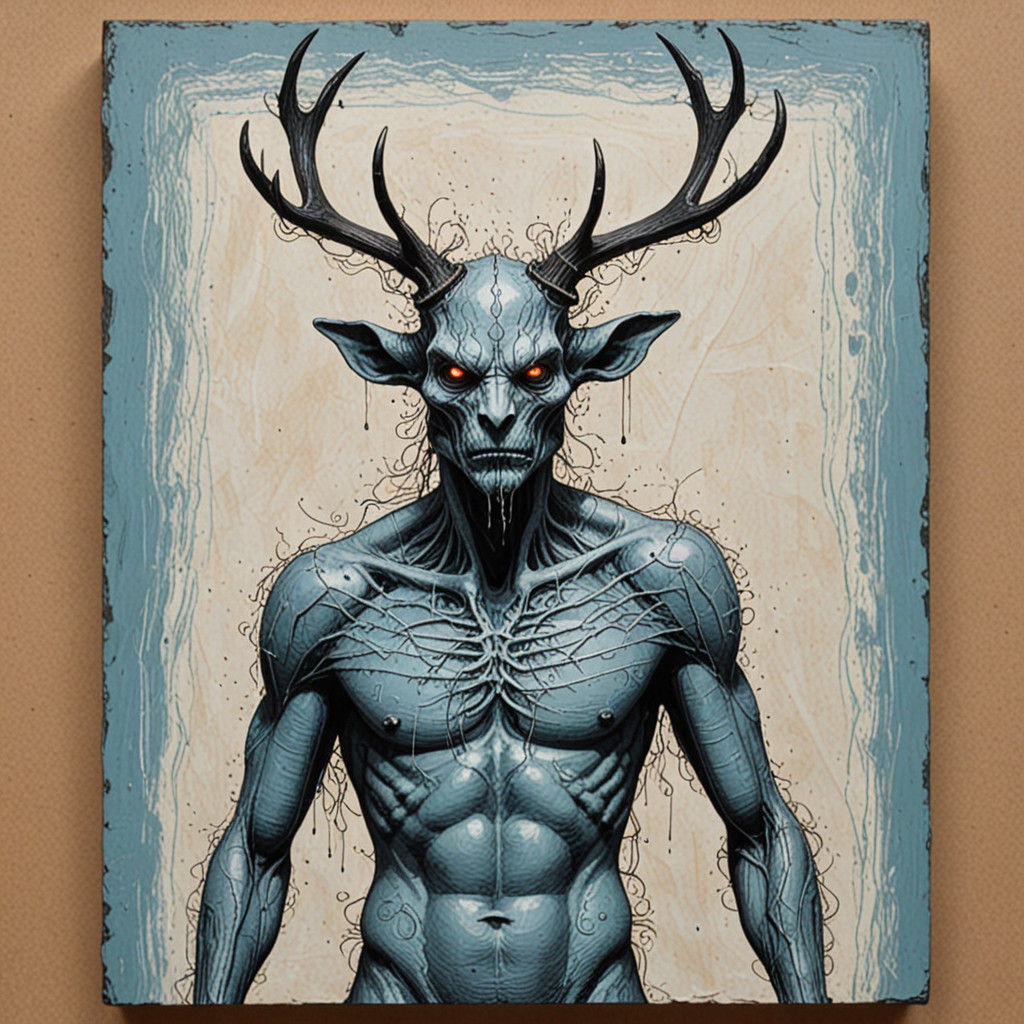 Ethereal Utraean Landscape with Wendigo Portrait in Flux Con...