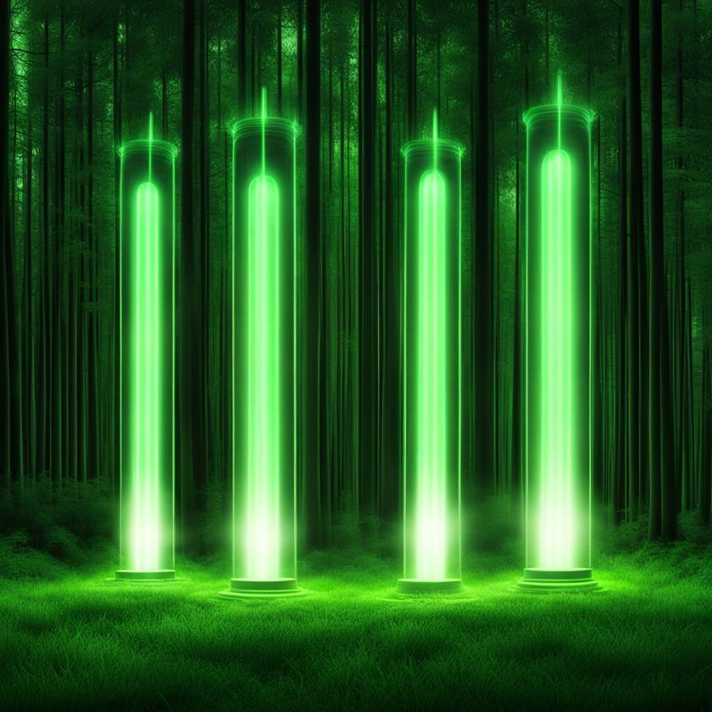 Luminous Electric Pillars: Green Energy and Ethereal Glow