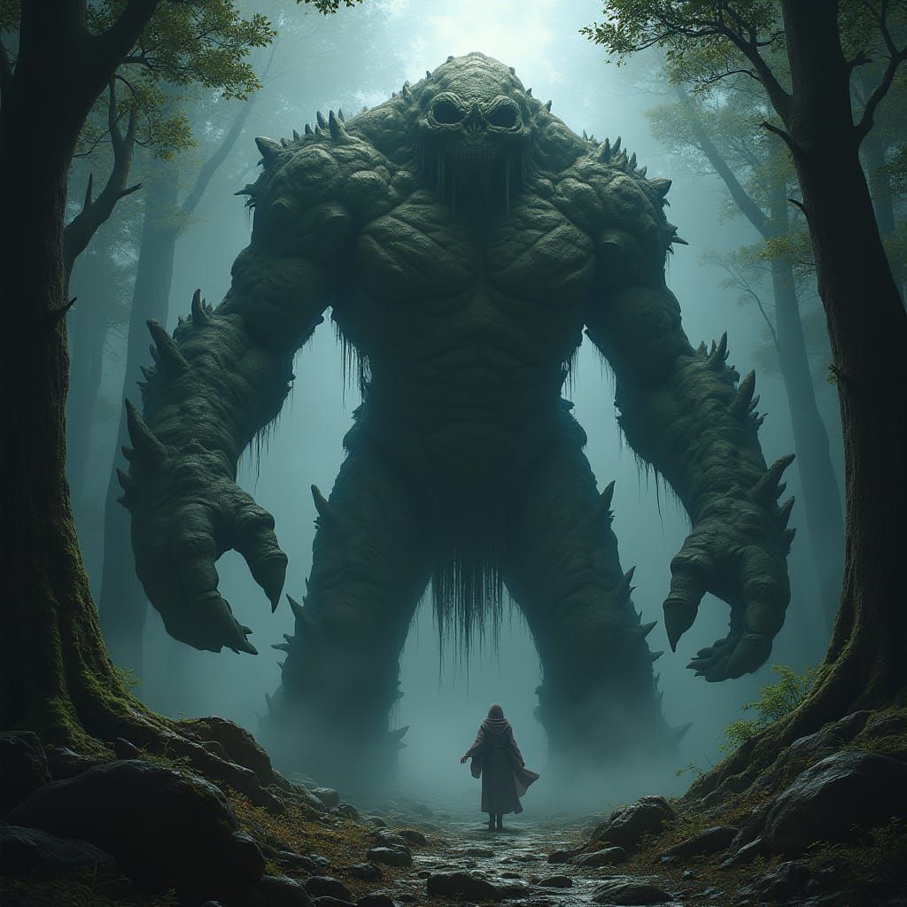 Stone Golem Awakening in Haunted Forest Glade