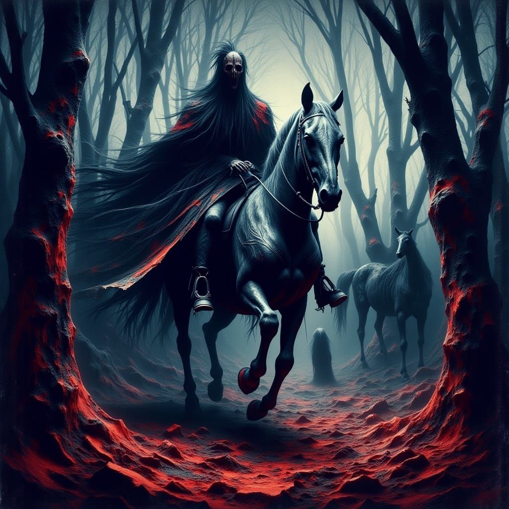 Ethereal Horror Scene in Cyberpunk Aesthetic