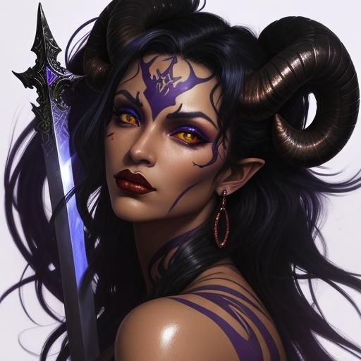 Intense Red Demon Girl with Sword, Gothic Fantasy Art