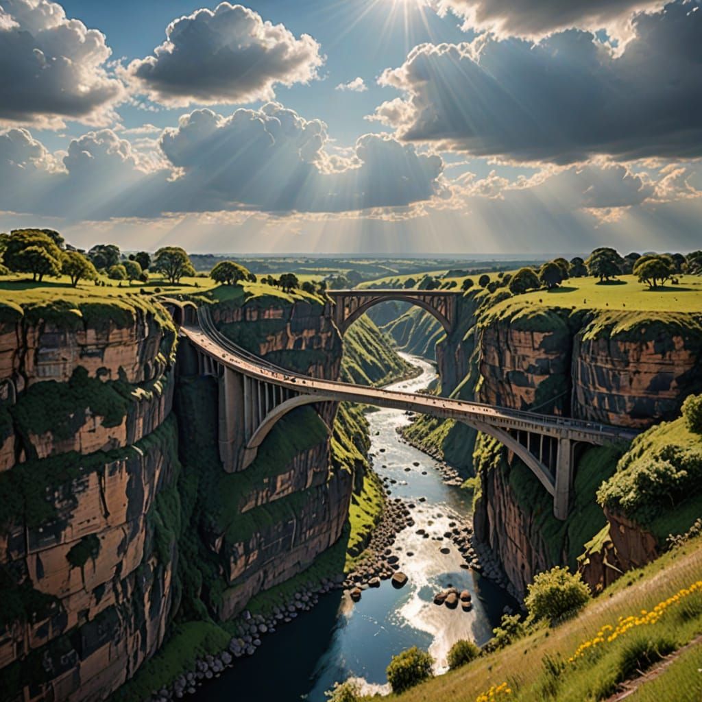 Giant Bridges Over Bottomless Pit in Divine Light