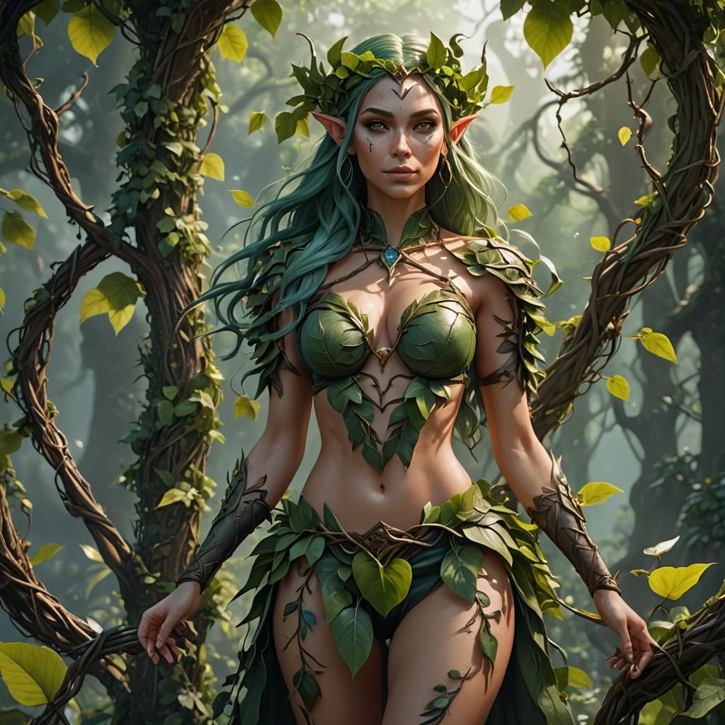 Beautiful Elf in Leaf Bikini: Fantasy Concept Art