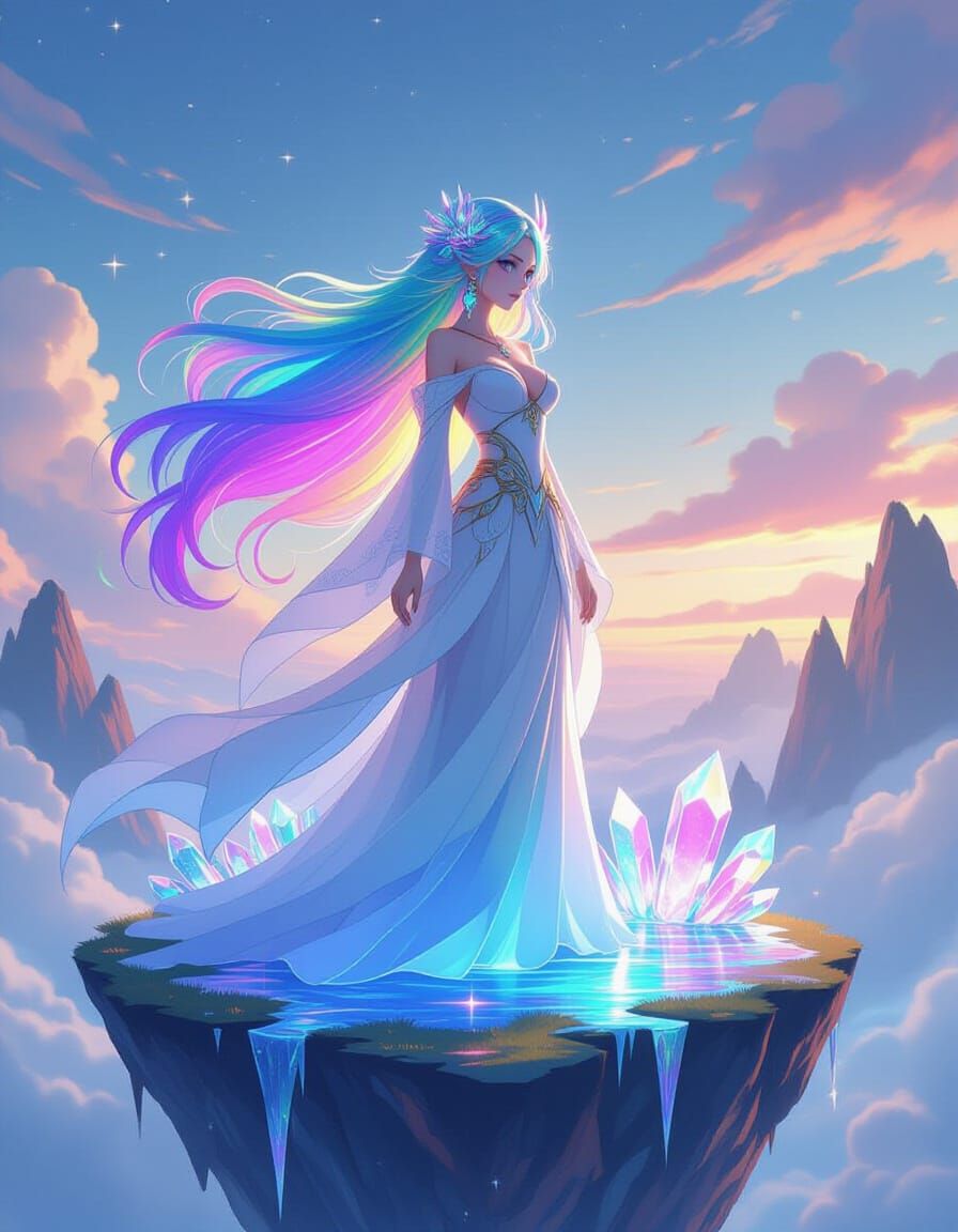 Anime Sea Witch on Crystal Island, Digital Art