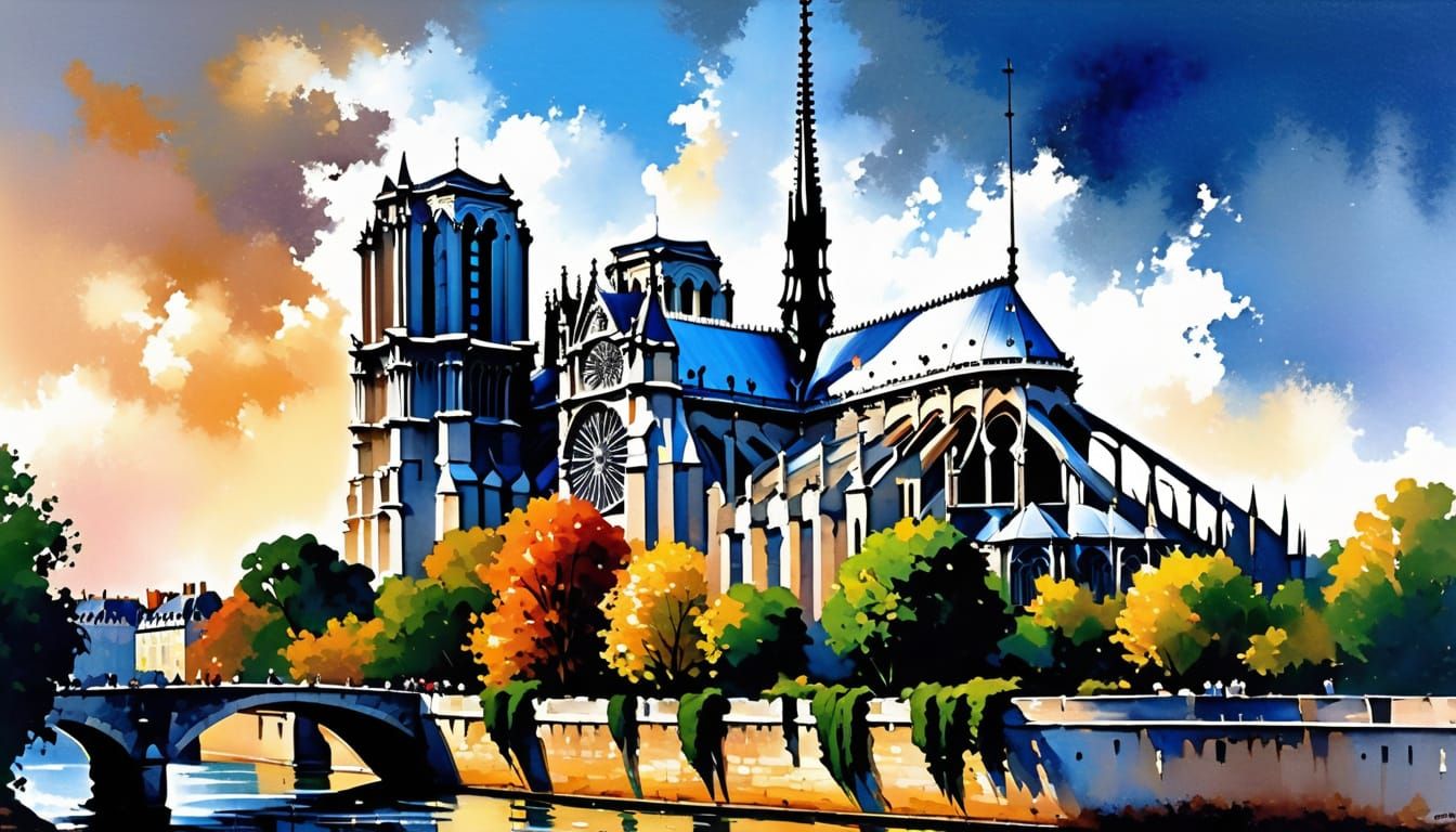 Impressionist Painting of Notre Dame Cathedral