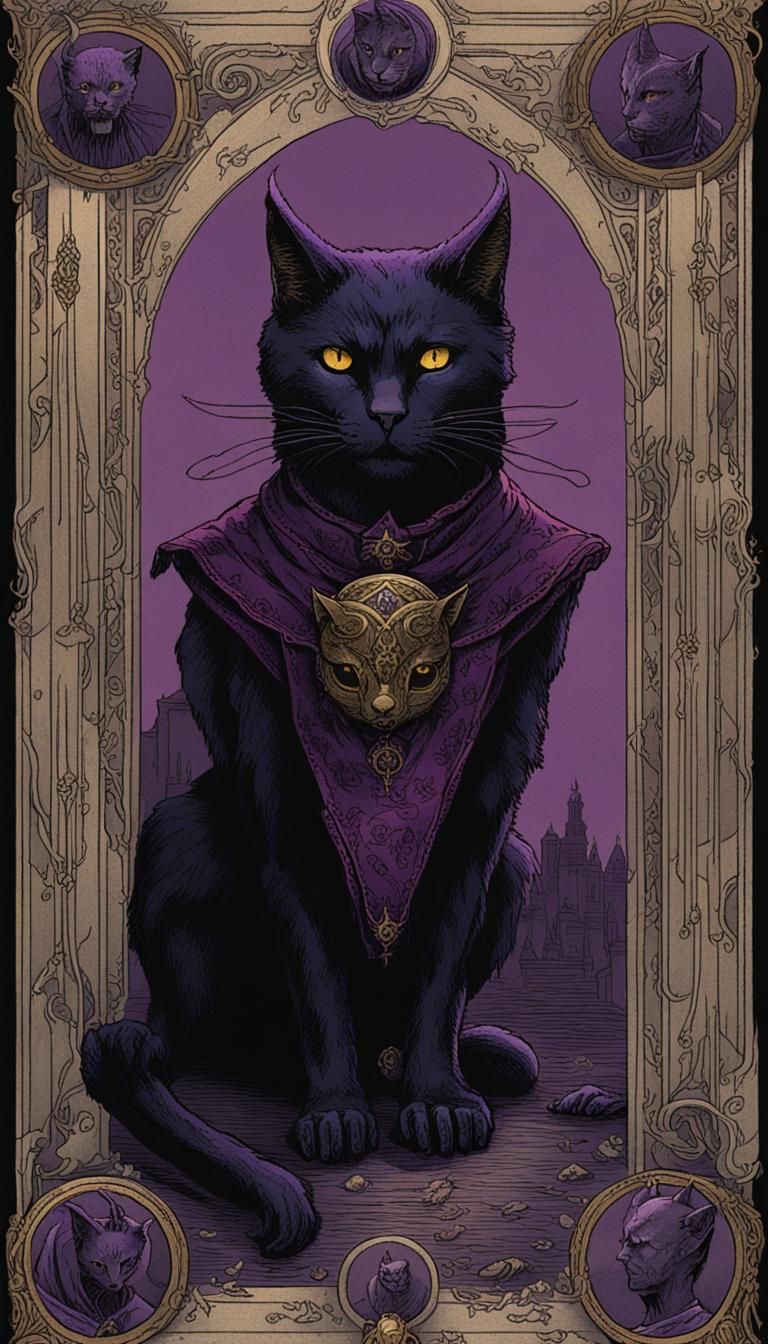 Black Cat Devil Tarot Card in Horror Style