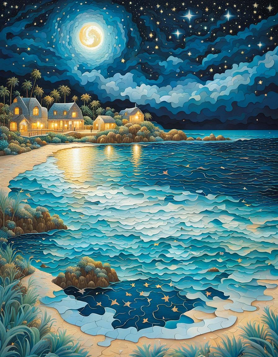 Stardust Lagoon Puzzle Art: Whimsical Fairytale Scene